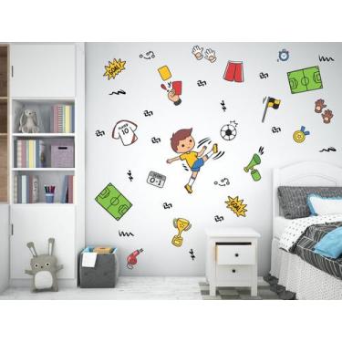 Imagem de Adesivo de Parede Futebol Jogador Troféu Bola Campo - Adesivos Kigrude