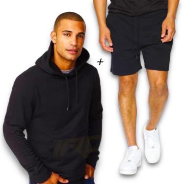 Imagem de Kit Conjunto Blusa CANGURU + Bermuda Short MOLETOM Academia Corrida Ca