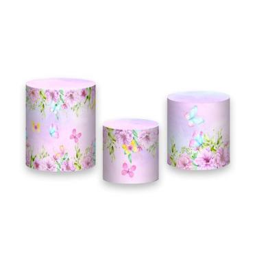 Imagem de Trio de Capas de Cilindro -  Borboletas Aquarela Floral Lilás 011 - Vi