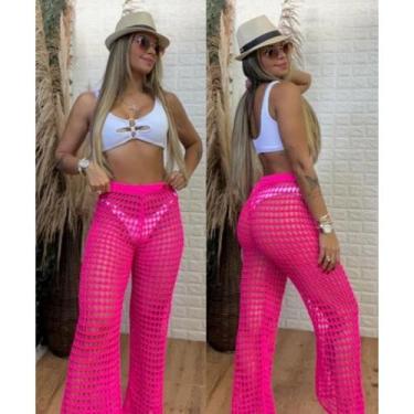 Imagem de Saída de Praia Calça Tricot Crochê Vazada Transparência Chic - Z&R Mod