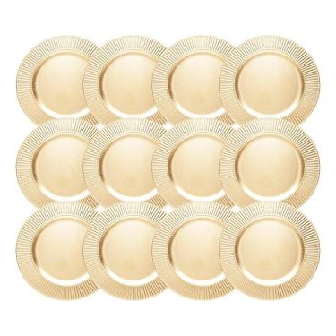 Imagem de Jogo 12 Sousplat De Mesa Redondo Primer Dourado Plástico Lyor 33cm
