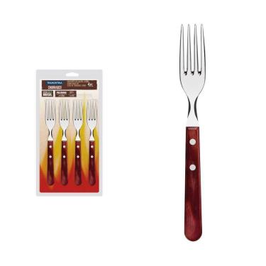 Imagem de Conjunto Garfos Jumbo Churrasco Tramontina Aço Inox Cabo Vermelho Polywood 4 Peças Tramontina