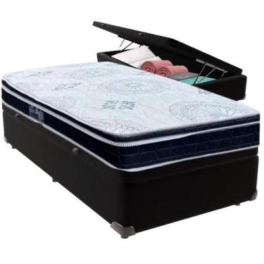 Imagem de Cama Box Baú Preto e Colchão Orthosono D33 Com Euro Pillow Solteiro An