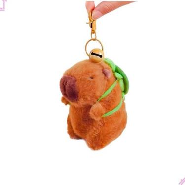 Imagem de Chaveiro Capivara Fofa De Pelúcia Com Mochila De Tartaruga Com Guizo -