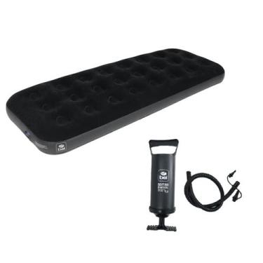 Imagem de Colchão Inflável Solteiro Deluxe Comfort Preto + Bomba de Ar Manual - 