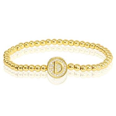 Imagem de by you Pulseiras femininas com inicial de 26 letras, berloque redondo, aço inoxidável, ouro, prata, contas, Small, Strass, Strass
