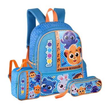 Imagem de Kit Mochila Costas Bolofofos Lancheira Térmica Estojo - Azul
