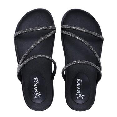 Imagem de Sandália Papete Feminina  Conforto De Brilho Myrol Outlet, 37, Preto, 