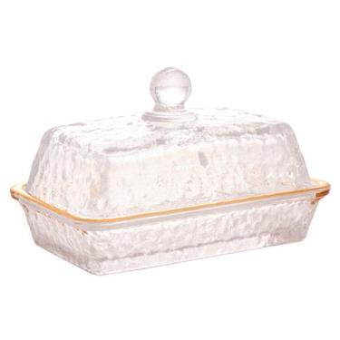 Imagem de Manteigueira de Cristal Fio de Ouro Com tampa 17x10cm - Lyor, fio de o