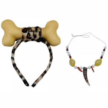 Imagem de Kit Fantasia Pedrita Tiara E Colar Osso Oncinha - Adulto e Infantil - 