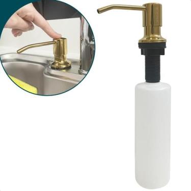 Imagem de Dispenser Detergente Dourado Brilhoso De Embutir 350ml Bancada Cozinha
