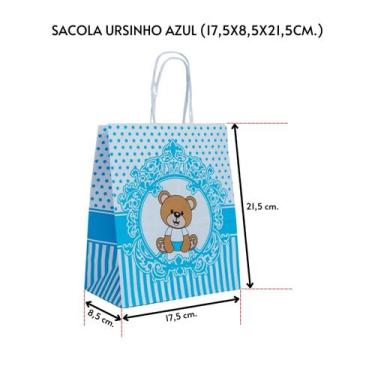 Imagem de Sacola para presente ursinho azul 17,5x8,0x21,5 c/ 10 un. - TAMAROZZI 