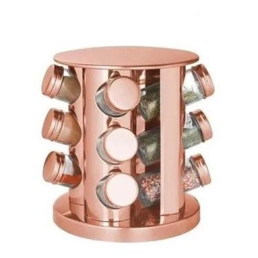 Imagem de Porta Tempero E Condimento Inox Cor Rose Giratório 12 Potes - Futuro B
