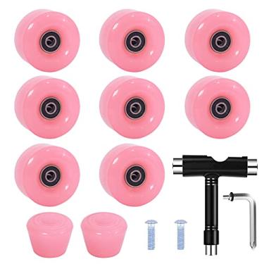 Imagem de VNAKER Conjunto de 8 rodas de skate Quad Roller Light Up, 82 A, 32 mm x 58 mm, luminosas, para uso interno ou externo, e acessórios de skate