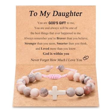 Imagem de Tarsus Pulseira com cruz To My Daughter, presentes de mãe e pai, meias de aniversário e Natal para meninas, average, Pedra, Sem Pedra Preciosa