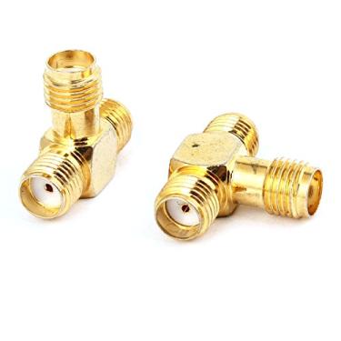 Imagem de Conector de camiseta feminino Uxcell 2 peças em tom dourado SMA reta para SMA duplo fêmea RF coaxial