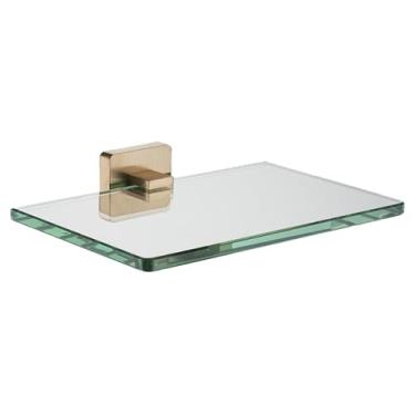 Imagem de JQK Prateleira de vidro para banheiro, armazenamento de chuveiro de vidro temperado 20 x 12,7 cm, suporte de parede bronze champanhe de aço inoxidável 304, TGS201L8-CB