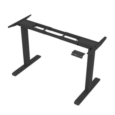 Imagem de EJEMHOMU Mesa de pé elétrica, 114 x 68 cm, altura ajustável, mesa com suporte para sentar com mesa inteira, mesa de pé para escritório em casa (moldura preta + mesa marrom rústica)