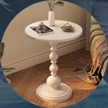 Imagem de Mesa de canto vintage para espaços pequenos, mesa lateral com pedestal de metal, mesa de destaque redonda, mesa de café exclusiva para sala de estar, quarto, varanda, branca, grande