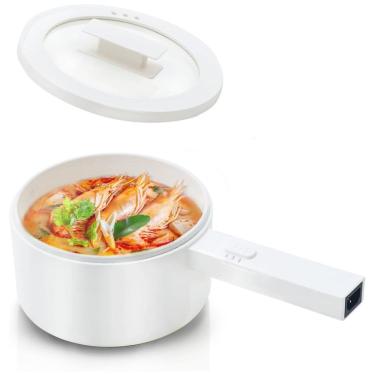 Imagem de Panela Elétrica Multifuncional 1.5L, Aço Inoxidável com Controle de Temperatura, 750W, Branca, 110v, OLAYKS, Branco