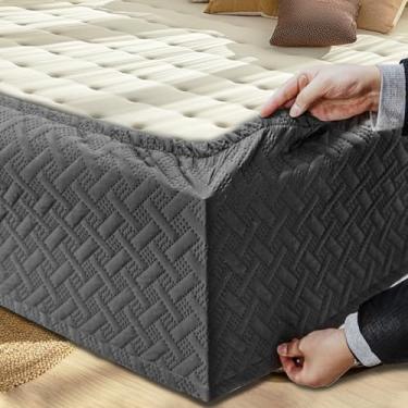 Imagem de Ramesses Box Spring Cover Queen, com ajuste elástico, branco, 40,6 cm de altura, super elástico envoltório em torno de 3 lados saia de cama elástica, resistente a rugas e desbotamento, lavável e fácil