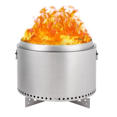 Imagem de Fogueira portátil sem fumaça de 51 cm com suporte, design de alças, fogão de aço inoxidável a lenha, bandeja de cinzas removível, para acampamento, jardim, quintal