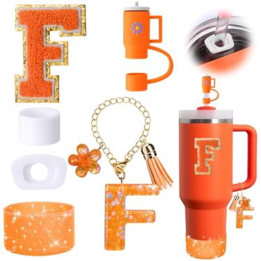 Imagem de Mity rain Conjunto de acessórios de copo laranja de 6 peças para copo Stanley Cup de 850 g 1,134 g com alça, incluindo tampa de cobertura de palha e bota, tampa à prova de derramamento, pingente de