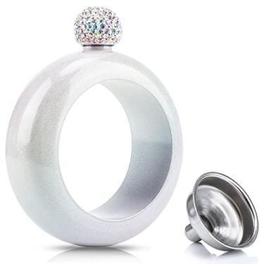 Imagem de Cantil bonito para mulheres com lindo revestimento de glitter, pulseira Junya com tampa de strass, garrafa de aço inoxidável para ideias de presente para meninas, capacidade 100 ml (branco)