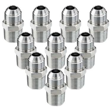 Imagem de Racewill Pacote com 10 adaptadores de mangueira hidráulica: 1/5.1 cm JIC 37° macho x 1/5.1 cm NPT macho, conectores de tubo reto com tampa de proteção