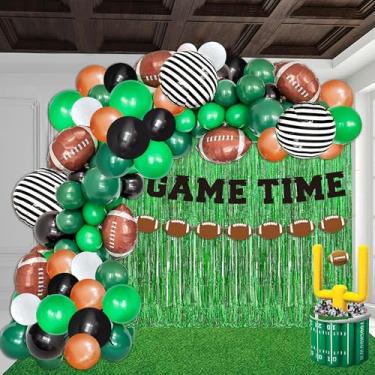 Imagem de Football Balloon Garland Arch Kit 115 Pcs Green and Brown Balloons with Football Foil Balloon for Touch Down Rugby Super Bowl Sport Theme Party Decorations