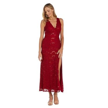 Imagem de Nightway Vestido longo clássico sem mangas com decote em V, Vermelho, 9