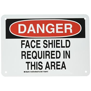 Imagem de Brady 128736 Placa de proteção pessoal, legenda "Face Shield Required in This Area", 17,8 cm de altura, 25,4 cm de largura, preto e vermelho em branco