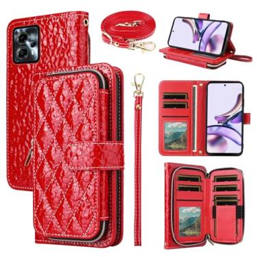 Imagem de Furiet Argyle Capa carteira para Motorola Moto G13/G23 com tiracolo/alça de pulso Luxuosa PU Couro Kickstand Bolsa com Zíper À Prova de Choque Suporte de Cartão Capa de Celular para G 13 23 4G