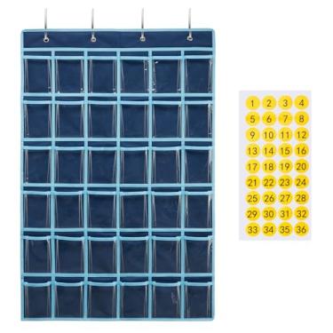 Imagem de SAVERHO Tabela de bolso transparente de 36 bolsos para sala de aula para celular e suporte de calculadora, tabela de bolso para pendurar na porta para suporte de telefone de sala de aula com adesivo