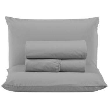Imagem de Jogo Cama Box Super King Size Algodão Percal 200 Fios Hotel Pousada 4 Peças Lençol com Elástico (Cinza)
