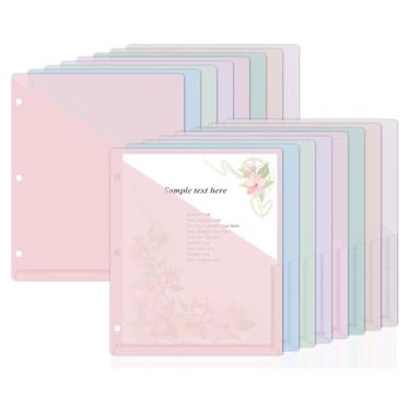 Imagem de gisgfim Pacote com 48 bolsos para fichário com 3 anéis, pastas divisórias transparentes para fichários de 3 furos, jaqueta de plástico para escritório, escola, sala de aula, negócios, casa,