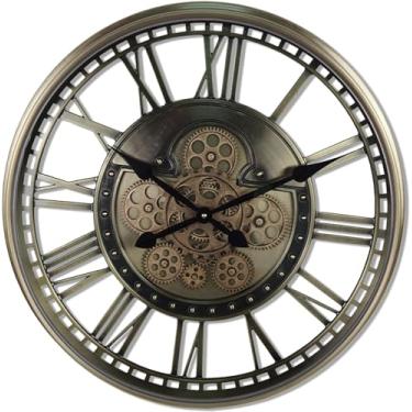 Imagem de Relógio de parede grande decorativo de 53 cm para decoração moderna de sala de estar, relógio de parede industrial grande com engrenagens steampunk, relógio de parede de metal com números romanos