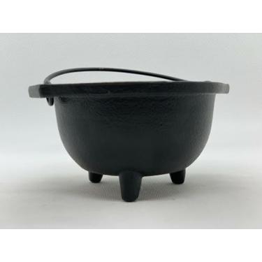 Imagem de Caldeirão de ferro fundido com alça, caldeirão de bruxas, ótimo para uso com incenso de carvão, sálvia borrada (grande 10 cm)