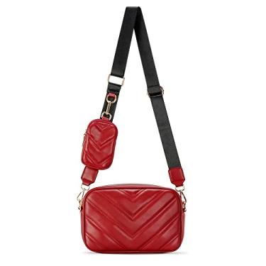 Imagem de Herald Bolsa tiracolo pequena acolchoada Chevron com bolsa de moedas, bolsa de mão feminina quadrada para câmera de instantâneo lateral e ombro lateral 2 tamanhos, Vermelho