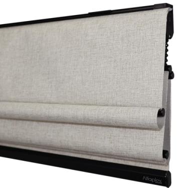 Imagem de Cortina Persiana Romana Blackout 1,10 (Lar) x 1,60 (alt) (Linho Bege - Acabamento Preto)