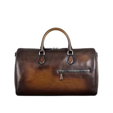 Imagem de Mala de mão leve masculina bolsa de mão de couro grande capacidade portátil Boston bolsa de negócios transversal retrô nova viagem de negócios bolsas de viagem de negócios mala dura capa dura para