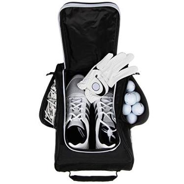 Imagem de Bolsa para porta-sapatos de golfe listrada – Bolsa para portador de sapatos com zíper com ventilação de malha – Bolsos laterais para bolas de golfe, luvas de golfe, camisetas e outros acessórios de golfe