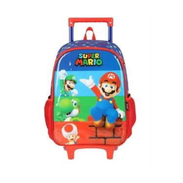 Imagem de Mochila Escolar Rodinhas Lançamento S. Mario Vermelho Luxcel