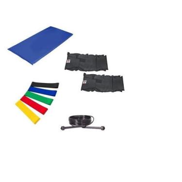 Imagem de Kit Colchonete Azul + Par de Caneleira  3kgs  + 5 Mini Band Elástico p