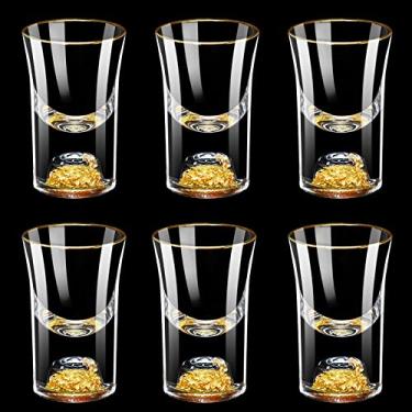 Imagem de BPFY Conjunto de 6 copos de shot de 20 ml, conjunto de copos de cristal decorado com flocos de ouro 24K, copos de vidro para uísque, tequila, vodca, mini copo perfeito para festa, bar, clube