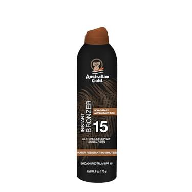 Imagem de Australian Gold Continuous Spray Sunscreen with Instant Bronzer SPF 15, 6 Ounce | Immediate Glow & Dries Fast | Broad Spectrum | Water Resistant | Non-Greasy | Oxybenzone Free | Cruelty Free