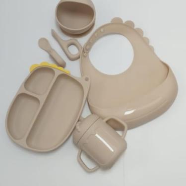Imagem de Medk Kit Alimentação Infantil - Silicone Livre de BPA com Ventosas e Design Encantador. (Bege e Amarelo)
