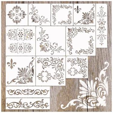 Imagem de Estêncil de borda de canto para artesanato, flores mexicanas de renda floral estênceis para pintura em madeira, reutilizável, queima de madeira, desenhos artísticos, padrões de pintura para bolachas