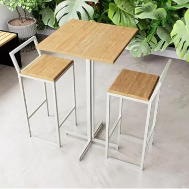Imagem de Conjunto Mesa Alta Bar Bistrô Quadrada Pinus 2 Banquetas Confort Industrial White