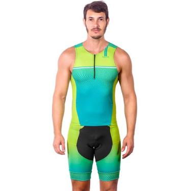 Imagem de Kit triathlon top sem mangas e bermuda elite neon uv 50+ kauna, GG, GG